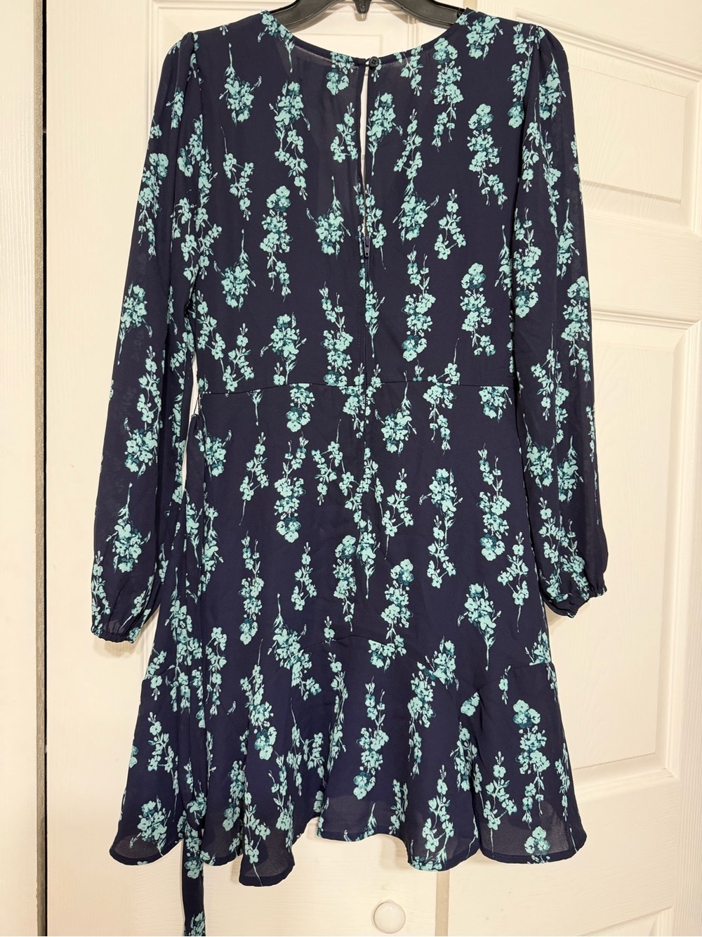 Jun & Ivy navy blue floral mini dress long sleeves size M - Picture 2 of 10